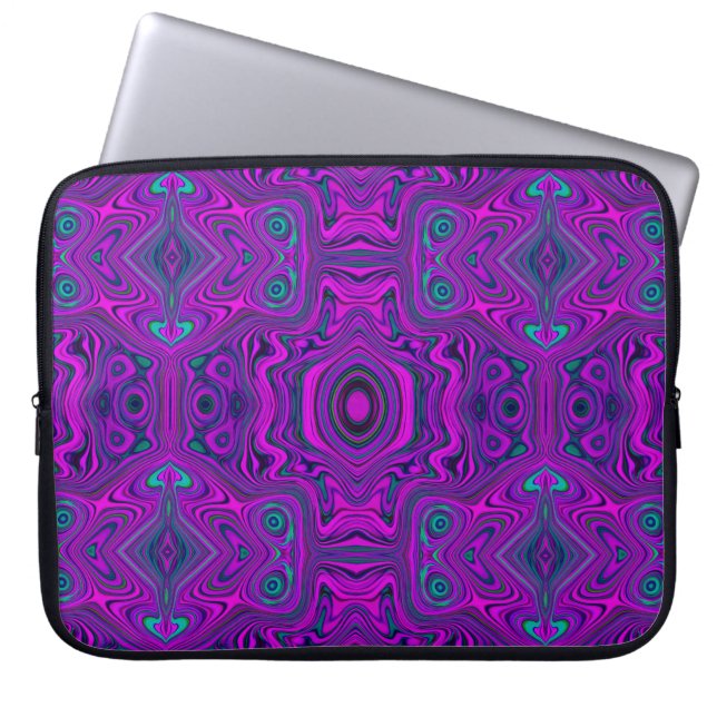 Housse Pour Ordinateur Portable Trippy Retro Magenta et Black Abstrait Motif (Devant)