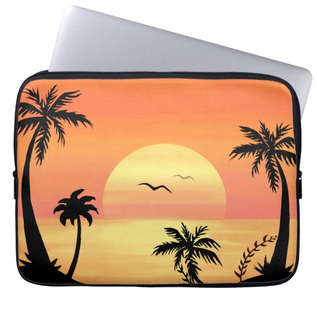 Housse Pour Ordinateur Portable Tropical Beach Sunset Palm Tree Silhouette Art (Devant)