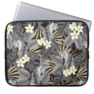 Housse Pour Ordinateur Portable Tropical Tiger Hawaiian Palm Jungle Grey Wetsuit