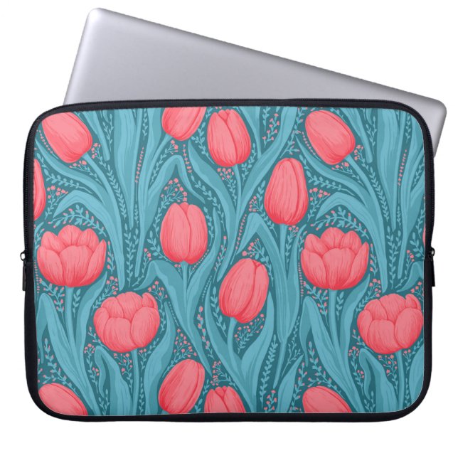Housse Pour Ordinateur Portable Tulipes en bleu et rouge (Devant)