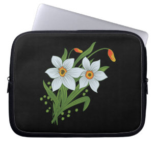 Housse Pour Ordinateur Portable Tulipes et jonquilles Fleurs Fond noir