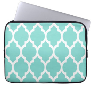 Housse Pour Ordinateur Portable Turquoise Aqua Wht Moroccan Quatrefoil Pattern #4