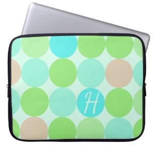 Housse Pour Ordinateur Portable Turquoise Bleu Vert & Cercles Orange Monogramme