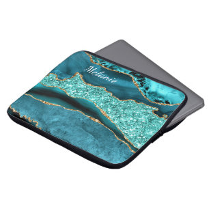 Housse Pour Ordinateur Portable Turquoise Blue Gold Parties scintillant Nom person