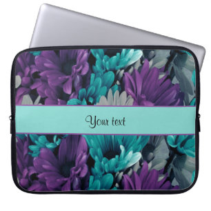 Housse Pour Ordinateur Portable Turquoise et marguerites pourpres