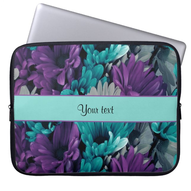 Housse Pour Ordinateur Portable Turquoise et marguerites pourpres (Devant)