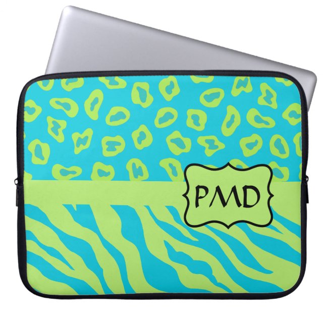Housse Pour Ordinateur Portable Turquoise, Lime Greem Zebra & Cheetah Personnalisé (Devant)