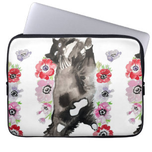 Housse Pour Ordinateur Portable Tuxedo Chat Cute Jolie Fleurs Chats Aquarelle