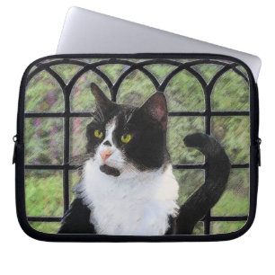 Housse Pour Ordinateur Portable Tuxedo Chat dans la peinture de fenêtre Art animal