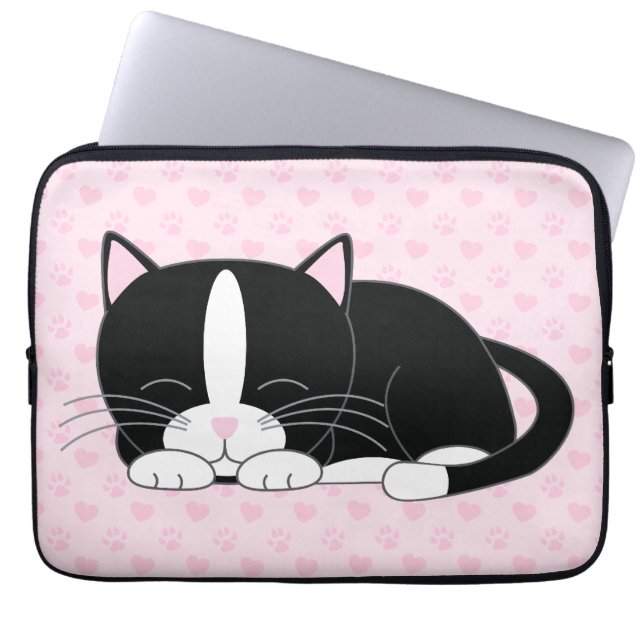 Housse Pour Ordinateur Portable Tuxedo Sleepy Chat {rose} (Devant)