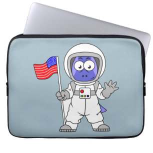 Housse Pour Ordinateur Portable Un astronaute parasaurolophus tient le drapeau amé