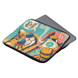 Housse Pour Ordinateur Portable Un chat de dessin animé de style rétro en verre de