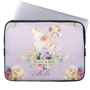 Housse Pour Ordinateur Portable Une mignonne licorne avec votre nom dessus