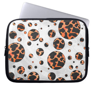 Housse Pour Ordinateur Portable Vache noir et orange imprimé pois de couleur
