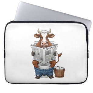 Housse Pour Ordinateur Portable Vache sur toilettes PNG, drôle d'animal de ferme