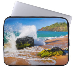 Housse Pour Ordinateur Portable Vagues se brisant sur la plage, Hawaï