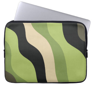 Housse Pour Ordinateur Portable vagues, vert, noir et beige courbes colorées