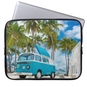 Housse Pour Ordinateur Portable Van bleu et blanc sur la plage