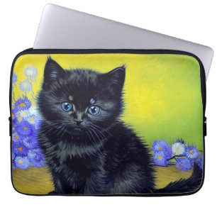 Housse Pour Ordinateur Portable Van Gogh Chat noir Fleurs violettes