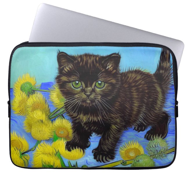 Housse Pour Ordinateur Portable Van Gogh Style Chat avec tournesol (Devant)