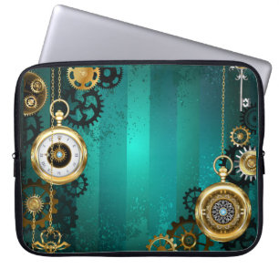 Housse Pour Ordinateur Portable Veille bijoux Steampunk sur un Arrière - plan vert