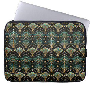 Housse Pour Ordinateur Portable Ventilateur d'inspiration Art déco Emerald et Gold