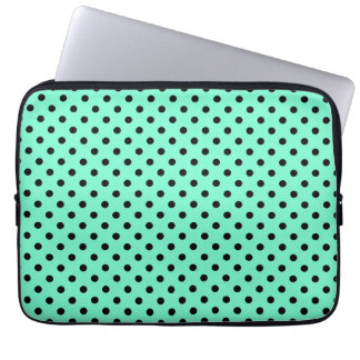 Housse Pour Ordinateur Portable Vert de mer noir à pois