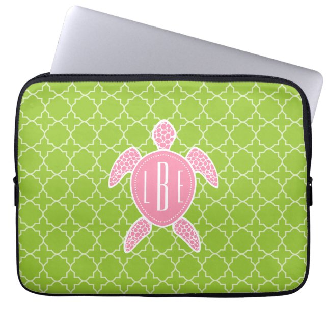Housse Pour Ordinateur Portable Vert rose décoré d'un monogramme Quatrefoil de (Devant)