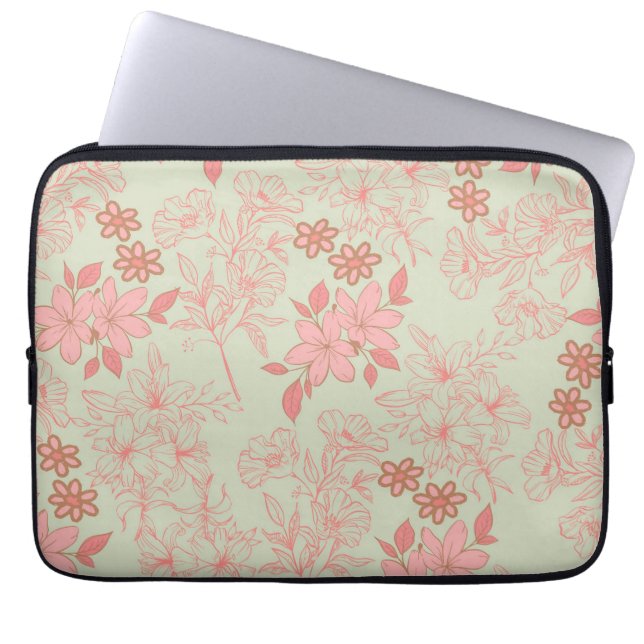 Housse Pour Ordinateur Portable Vert rose rétro Y2K les années 70 Fleur Motif (Devant)