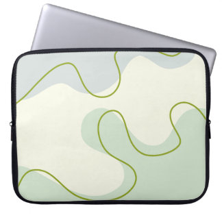Housse Pour Ordinateur Portable Vert sage et crème Abstrait Boho Tourbillon Liquid