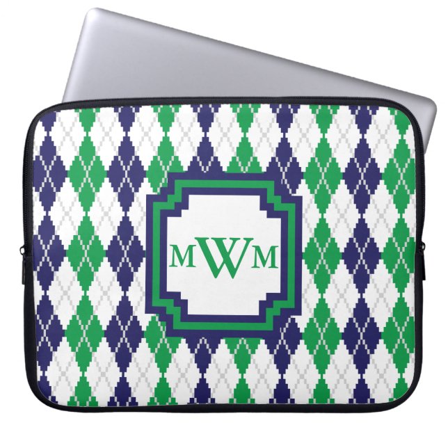 Housse pour ordinateur portable verte Argyle (Devant)