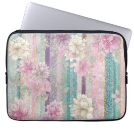 Housse Pour Ordinateur Portable Vertical Pastel Stripes With Lace Textures 