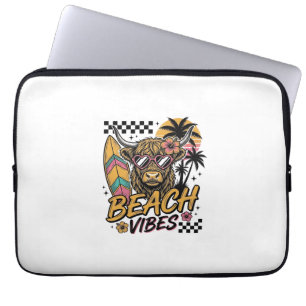 Housse Pour Ordinateur Portable Vibes de plage vache highland été art vectoriel_1