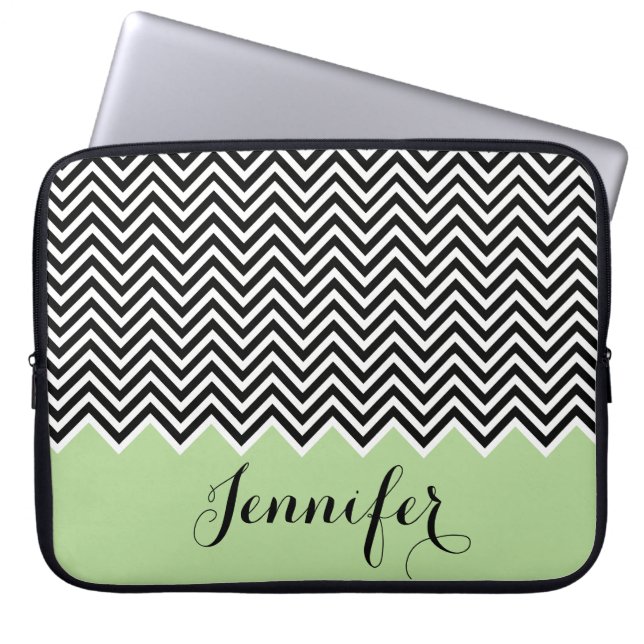 Housse Pour Ordinateur Portable VIE CHAUDE VERT VERT noir blanc Chevron personnali (Devant)