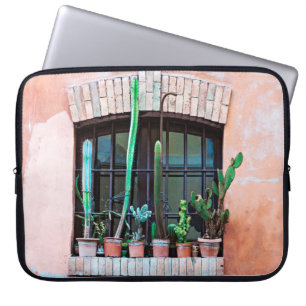 Housse Pour Ordinateur Portable Vielle fenêtre abandonnée avec groupe de fleur de
