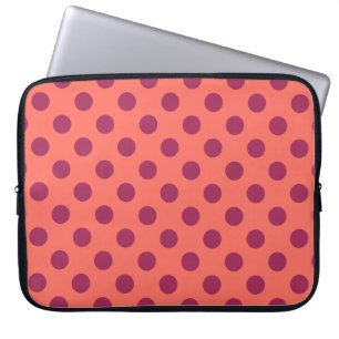 Housse Pour Ordinateur Portable Vin rouge et corail vivant pois
