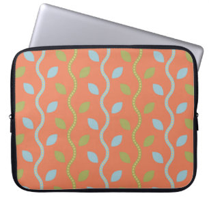 Housse Pour Ordinateur Portable Vins bleus et verts rétro sur motif floral orange