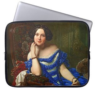 Housse Pour Ordinateur Portable Vintage Dame Élégante En Robe Bleue