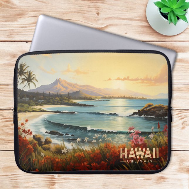 Housse Pour Ordinateur Portable Vintage Hawaii Beach Tropical Paradise Peinture (Vintage Hawaii Beach Tropical Paradise Painting Laptop Sleeve)
