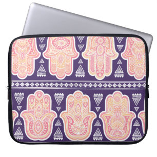 Housse Pour Ordinateur Portable Vintage Indien dessiné à la main symbole hamsa san