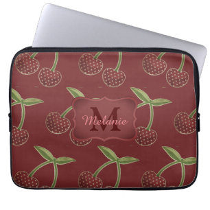 Housse Pour Ordinateur Portable Vintage Motif cerise sur Bourgogne Personnalisé