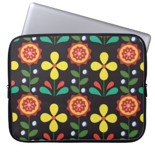 Housse Pour Ordinateur Portable Vintage rétro vintage fleurs lignes verticales cou