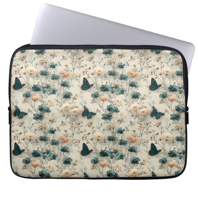 Housse Pour Ordinateur Portable Vintage Spring Flowers and Butterflies (Devant)