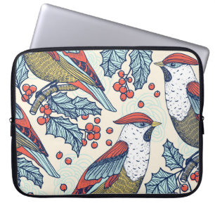 Housse Pour Ordinateur Portable Vintage Waxwings Holly Motif de Noël