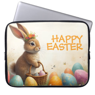 Housse Pour Ordinateur Portable Vœux de printemps du lapin de Pâques