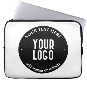 Housse Pour Ordinateur Portable Votre texte et votre logo téléchargé   Noir et bla