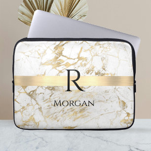Housse Pour Ordinateur Portable Wh & Gold Marble Gold Bar, do-it-yourself Nom Noir