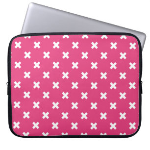 Housse Pour Ordinateur Portable White cross stitches on fuchsia
