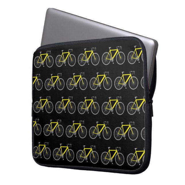 Housse Pour Ordinateur Portable Yellow Bicycle On Black (devant gauche)