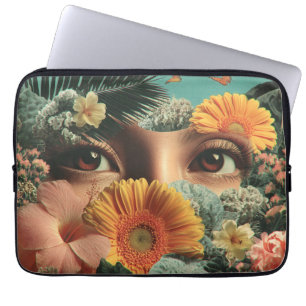 Housse Pour Ordinateur Portable Yeux surréalistes et fleurs avec papillons